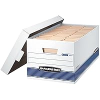 Bankers Box 12 Pack STOR/File Medium-Duty File Storage Boxes, FastFold, Lift-Off Lid, Letter, White/Blue