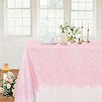 B-COOL Pink Lace Table Cloth Rectangle 60 x 120 Inch 5 Pieces Floral Tablecloth for Wedding Party Baby Shower Birthday Mother's Day Table Decor