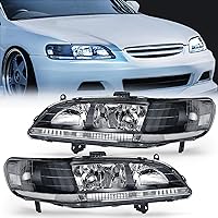 Headlight Assembly Compatible with 1998 1999 2000 2001 2002 Honda Accord Headlamps Replacement Black Housing Clear Reflector Upgraded Clear Lens Driver and Passenger Side, 2 Years Warranty