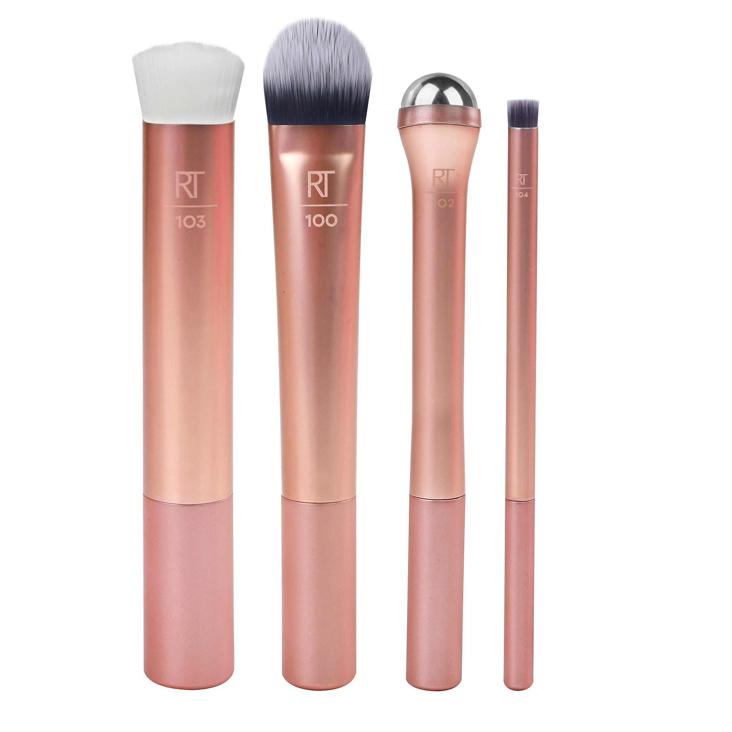 Real Techniques Prep and Prime Makeup Brush Set, Ideal for Exfoliating & Applying Primers, Moisturizers, and Serums, Skincare Tools, Synthetic Bristles, Set of 4
