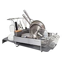 KitchenAid Compact to Full Size Expandable, Rust Resistant Satin Coated Dish Rack with Angled Self Draining Drain Board and Removable Flatware Caddy, 24-Inch, Charcoal