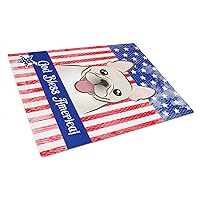 BB2168LCB American Flag and French Bulldog Glass Cutting Board Large Decorative Tempered Glass Kitchen Cutting and Serving Board Large Size Chopping Board