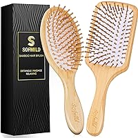 Bamboo Hair Brush for Hair Growth, Natural Bamboo Bristles Handle Wooden Paddle Hairbrush for Women Men Kids Massage Scalp