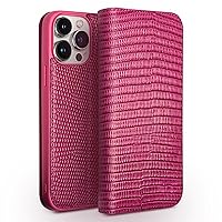 Genuine Leather Case for iPhone 15 Pro Max/15 Pro/15 Plus/15, Premium Crocodile Print Case with Card Slot Kickstand Soft Flip Wallet Case,Pink,15 Pro''