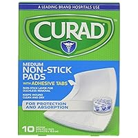 Curad Non-Stick Pads with Adhesive Tabs â€“ 3â€³ x 4â€³ in, 10 Each (Pack of 2)