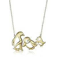 Amazon Collection Sterling Silver Penguin Family Necklace, 18