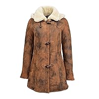 DR229 Women's Sheepskin Duffle Coat Mid Length Tan