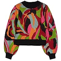 FARM Rio Women's The Dance Mock Neck Crop Sweater Multi Color