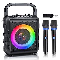 Karaoke Machine, JAUYXIAN Karaoke Machine for Adults & Kids, Bluetooth Speaker with Microphone, Portable PA System with 2 Wireless Mics & LED Lights for Family Home Outdoor, Support USB, TF Card, AUX