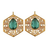 Apatite Pear Shape Gemstone Connector Pair Gold Plated Single Loop Earring or Necklace Connector Jewelry Findings