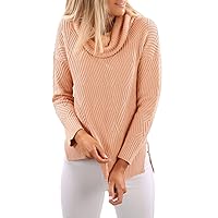 Women Fashion Pink Cowl Neck Side Split Sweater (US 8-10) M (US 8-10) M