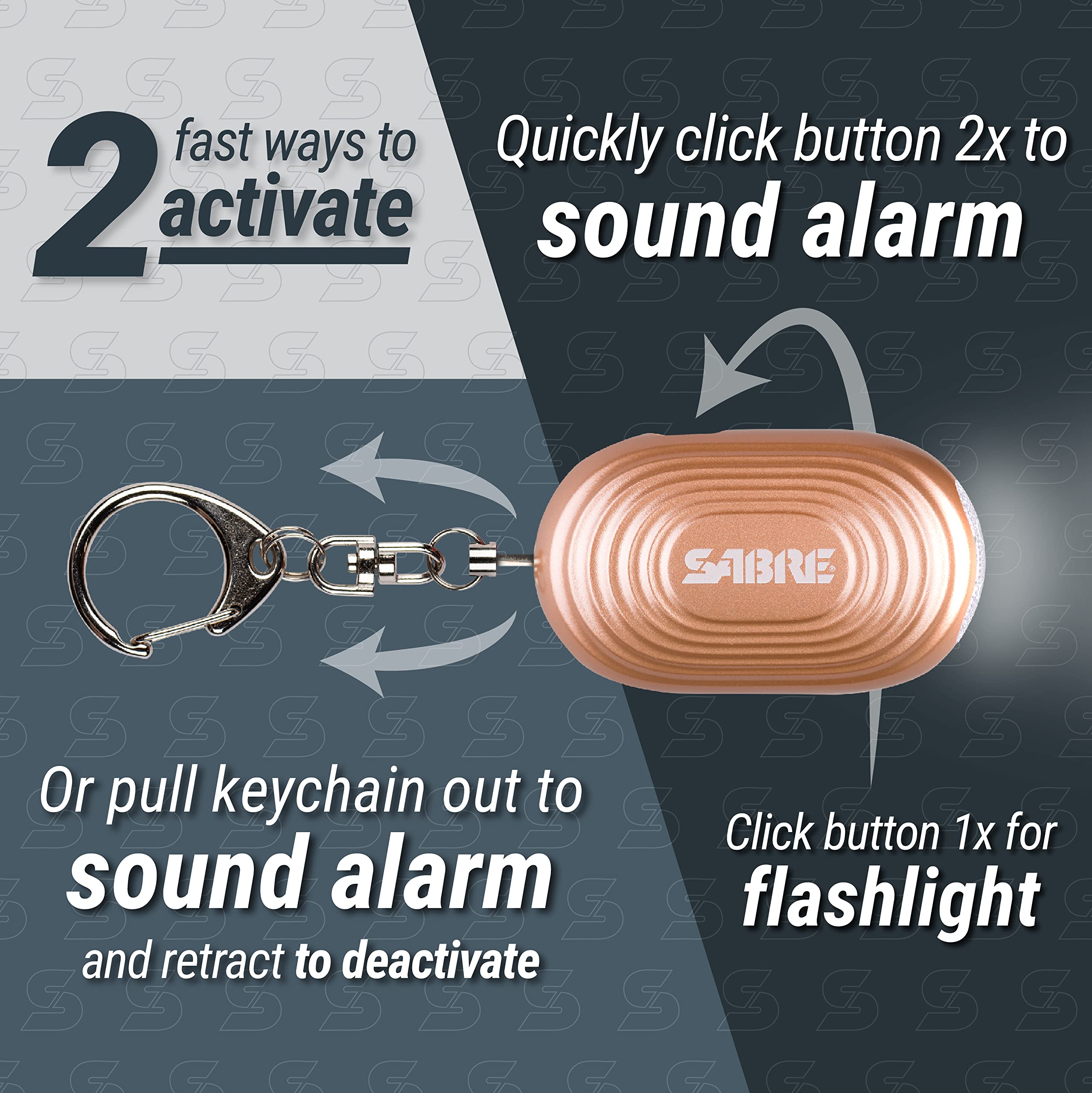 SABRE Personal Alarm with LED Light and Snap Hook, 130dB Siren, Audible 1,000 Foot (300 Meter) Range