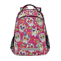 ALAZA Sugar Skull Day Off The Dead Pink Backpack Purse for Women Men Personalized Laptop Notebook Tablet School Bag Stylish Casual Daypack, 13 14 15.6 inch