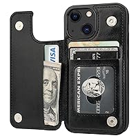Compatible with iPhone 13 Mini Wallet Case with Card Holder, PU Leather Kickstand Card Slots Case, Double Magnetic Clasp and Durable Shockproof Cover 5.4 Inch(Black)