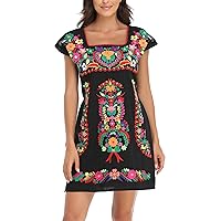 YZXDORWJ Women Mexican Embroidered Dress Ruffle Collar Sleeveless