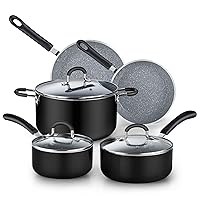 Cook N Home Pots and Pans Nonstick Kitchen Cookware Sets include Saucepan Frying Pan Stockpots 8-Piece, Heavy Gauge, Stay Cool Handle, Marble