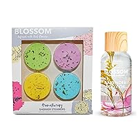 Blossom Aromatherapy Shower Steamers, Bath Bombs with Essentials Oils for Stress Relief (4pk - Jastmine, Lavender, Mint, Eucalyptus) and Hydrating Lavender Body Oil, Dry Oil 2 fl. Oz