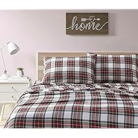 Comfort Spaces Cotton Flannel Breathable Warm Deep Pocket Sheets with Pillow Case Bedding, King, Red Plaid Scottish Plaid 4 Piece