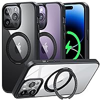 andobil Upgraded 360° Rotate Stand for iPhone 14 Pro Max Case, Compatible with MagSafe, MIL-Grade Drop Protection, 2023 EasyRelax Case with Magnetic Ring Kickstand, Black/Clear
