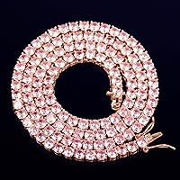 4mm Width Rose Gold Tennis Chain For Men Women 4mm One Row Pink Cubic Zirconia Hip Hop Necklace Link Rock Jewelry AM69A (Rose Gold Pink-16inch)