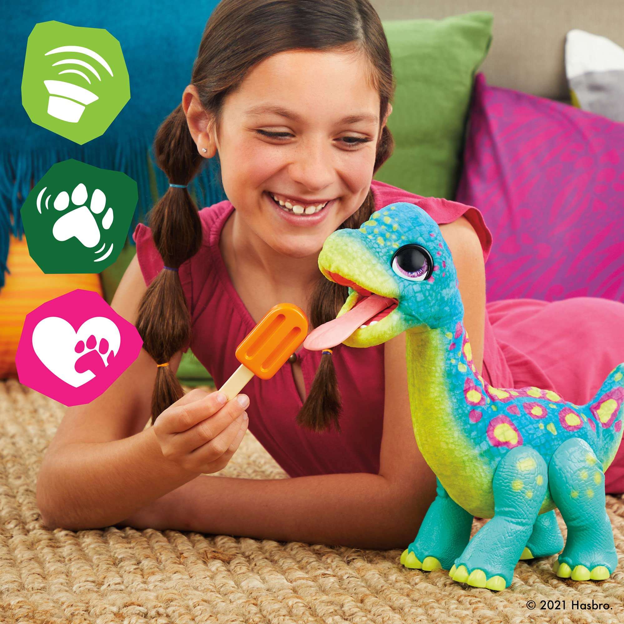 FurReal Snackin' Sam The Bronto, Interactive Pets, 40+ Sounds and Reactions, Electronic Pets, Plush Dinosaur Toys for 4 Year Old Girls and Boys