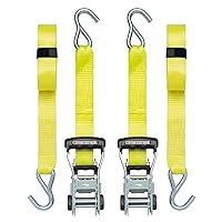 14’ Ratchet Straps, 2 Pack –5,000lbs Break Strength, 1,667lbs Safe Work Load –Commercial Tie Down Straps for Heavy Duty Cargo, Haul Equipment and Vehicles