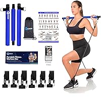 Pilates Bar Kit with Resistance Bands( 3 Sets of 20 lb,30lb & 40 lb.). Portable, Easy and Quick to Assemble. Exercise from Home, Premium Fitness Workout Equipment for All Body Exercises .