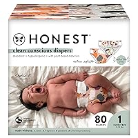 The Honest Company Clean Conscious Diapers | Plant-Based, Sustainable | Fall '23 Limited Edition Prints | Club Box, Size 1 (8-14 lbs), 80 Count