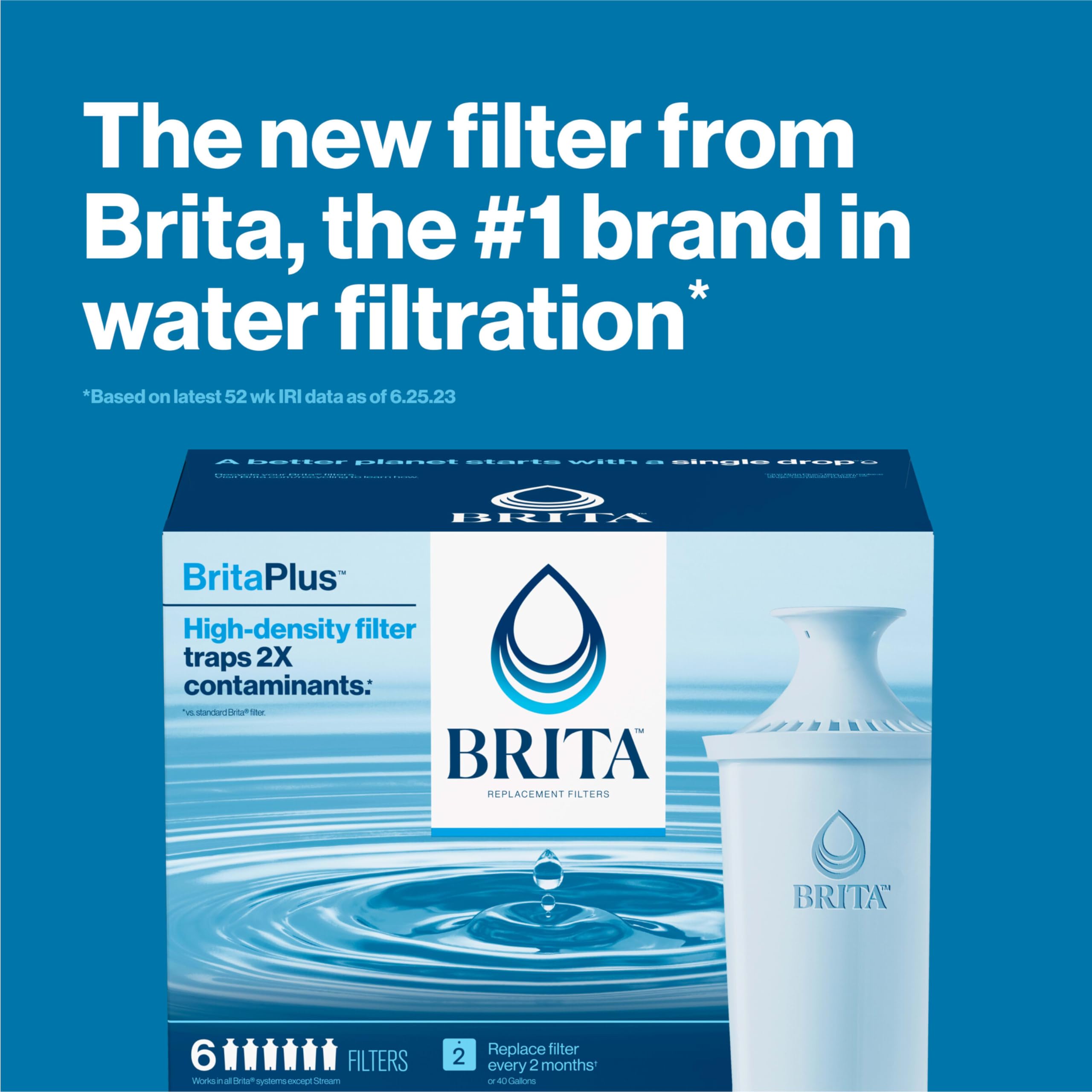 Brita Plus Water Filter, High Density Replacement Filter for Pitchers and Dispensers, Reduces 2x Contaminants*, Lasts 2 Months, 3 Count