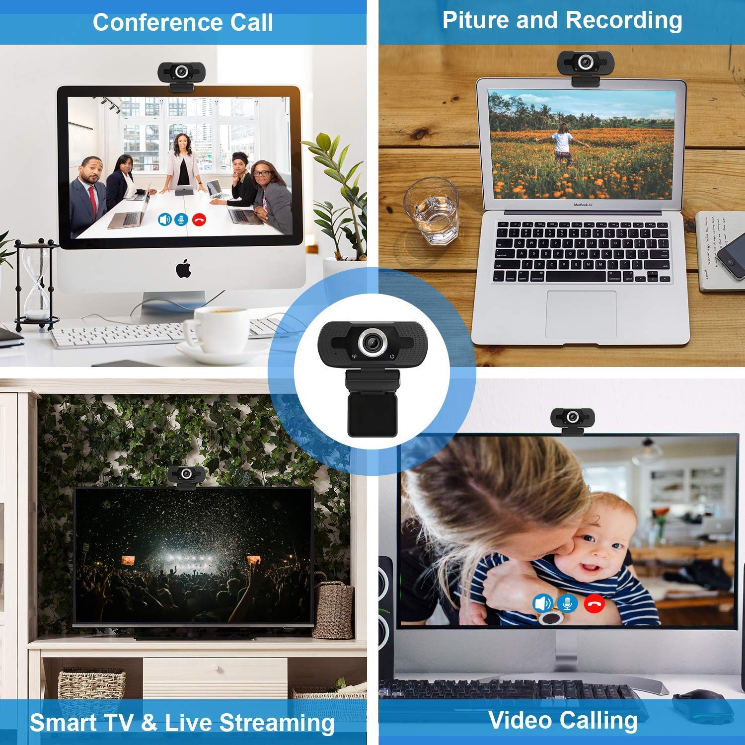 Anivia 1080P HD Webcam with Microphone, Web Camera with Privacy Cover and Tripod Stand, USB Camera for Computer Plug and Play, 30FPS, for Meetings Video Calls Compatible with Desktop Laptop
