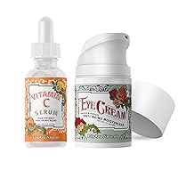 LilyAna Naturals Eye Cream 1.07 oz and Vitamin C Serum 1 oz Anti Aging Bundle - Face Serum Reduces Age Spots and Sun Damage and Under Eye Cream for Dark Circles and Puffiness