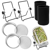 2 Pack Stainless Steel Screen Sprouting Lids with 2 Sprouter Stands and 2 Blackout Sleeves for Wide Mouth Ma-son Sprouting Jars for Growing Bean Broccoli Seed Sprouting Jar Kit