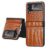 Personalized Slim Business Crocodile Pattern Folding PU Phone Case Compatible with Samsung Galaxy Z Flip3 Flip4 Back Cover. Luxury Edge Reinforced Bumper(Brown,Z Flip4)