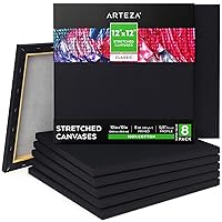 Paint Canvases for Painting, Pack of 8, 12 x 12 Inches, Square Black Canvas Bulk, 100% Cotton Stretched Canvas, 8 oz Gesso-Primed, Art Supplies for Adults, for Acrylic Pouring and Oil Painting