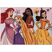 Gertmenian Disney Princesses Area Rug | Suitable for Classroom, Nursery, Bedroom, or Play Area | Ideal for Toddlers, Babies, and Young Children | 3.5x4.5ft Medium, Watercolor Pink/Purple/Orange 19837