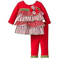Bonnie Jean Girls Mixed-Media Tiered Christmas Holiday Dress Leggings, Red, 0-3M - 6-9M