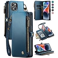 Defencase for iPhone 14 Case, RFID Blocking for iPhone 14 Wallet Case for Women Men with Credit Card Holder Slots Zipper Book Flip PU Leather Protective Cover for iPhone 14 Phone Case, Dark Blue
