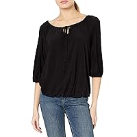 Star Vixen Women's Elbow-Sleeve Peasant Top with Keyhole Tie