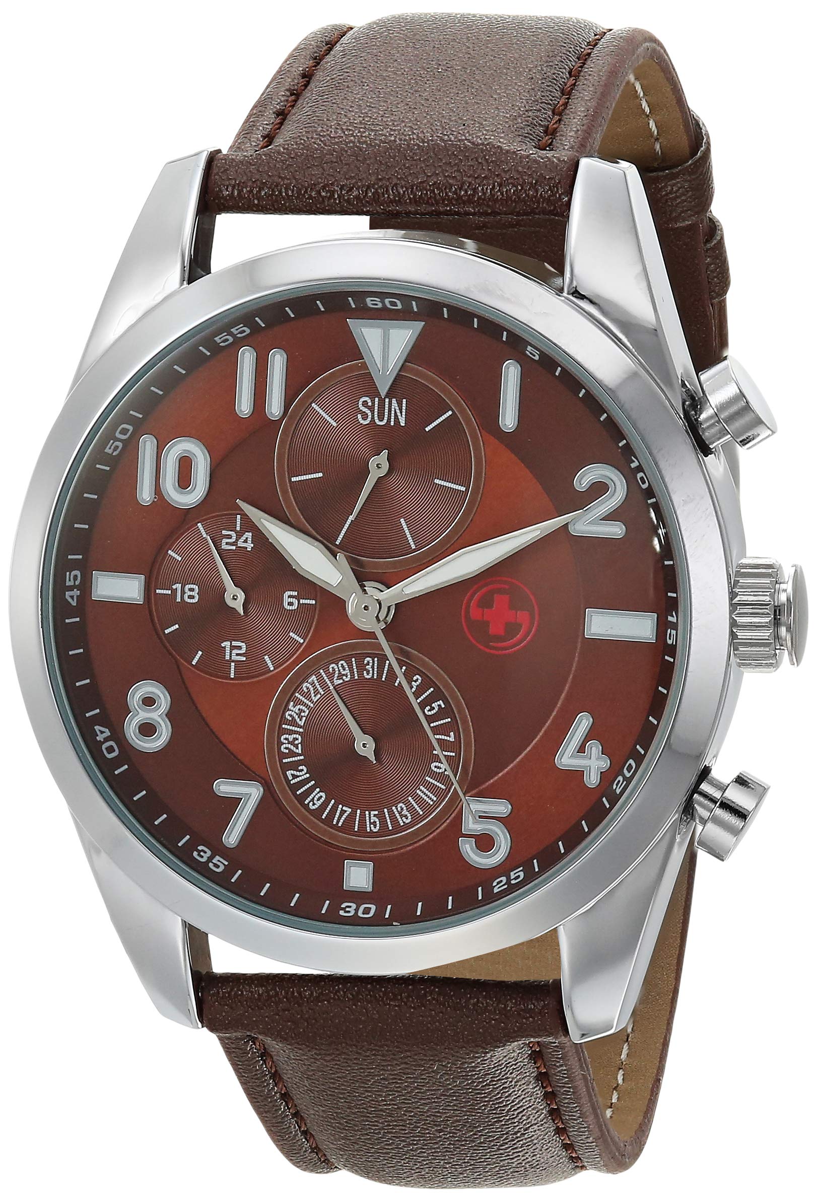 SWISSTEK Red Men's Watch with Genuine Man Made Vegan Strap