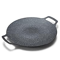 8 in 1 Korean BBQ grill pan, Non-stick Granite Coating, stovetops and Induction Compatible,Round Griddle pan, PFOA free Toxin free(14 inches)