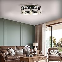 Ceiling Fans With Lights, Remote Control, 3 Fan Blades, 6 Speeds Flush Mount Ceiling Fans, Caged Low Profile Ceiling Fan For Living Room, Dining Room, Bedroom Green One size