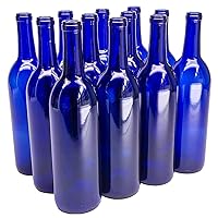 North Mountain Supply - W5-CB 750ml Glass Bordeaux Wine Bottle Flat-Bottomed Cork Finish - Case of 12 - Cobalt Blue
