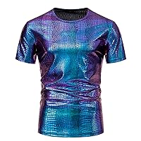 Men's Novelty Exotic Shirts Faux Leather Short Sleeve Shirt for Men Cool Style Clubwear Dance Party T-Shirts Top