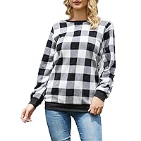 Plaid Sweaters for Womens Christmas Sweatshirt Casual Pullover Long Sleeve Fuzzy Chunky Warm Tunic Tops