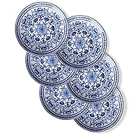 Sonemone Blue Floral Dessert Plates, Set of 6, 6 Inch Small Appetizer Plates, for Cake, Snacks, Ice Cream, Side Dish, Ceramic, Microwave & Dishwasher Safe