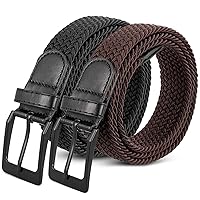 Firtink 2 pieces Men Belts Elastic Woven Belts Unisex Fabric Belt Braided Stretch Belt for Mens