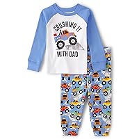 The Children's Place baby boys Monster Trucks Long Sleeve Top and Pants Snug Fit 100% Cotton 2 Piece Pajama Set