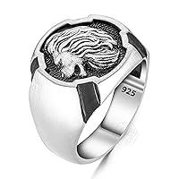925 Sterling Silver Lion Design Men's Ring