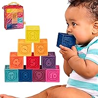 Baby Blocks – Stacking & Building Toys For Babies – 10 Soft & Educational Blocks- Numbers, Shapes, Colors, Animals- One Two Squeeze- 6 Months +