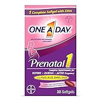 Women's Prenatal 1 Multivitamin including Vitamins A, C, D, B6, B12, Iron, Omega-3 DHA & more - Supplement for Before, During, & Post Pregnancy, 30 Ct (Pack of 1)(Packaging May Vary)